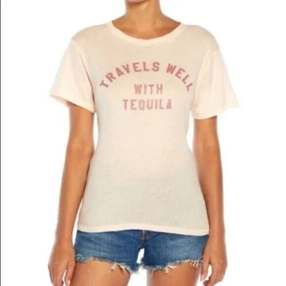 Wildfox Travels Well With Tequila Keke Pastel Pink Crewneck T-shirt - Picture 1 of 5
